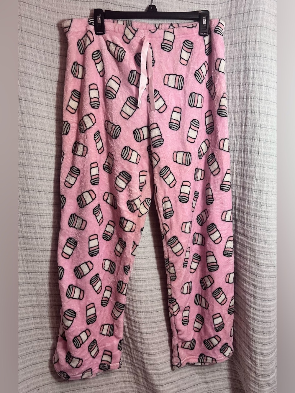 Women's Pink Plush Coffee Cup Print Pajama Pants - Soft Lounge Wear